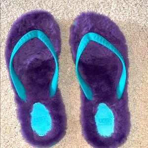 Ugg fur flip flops purple and blue 8M